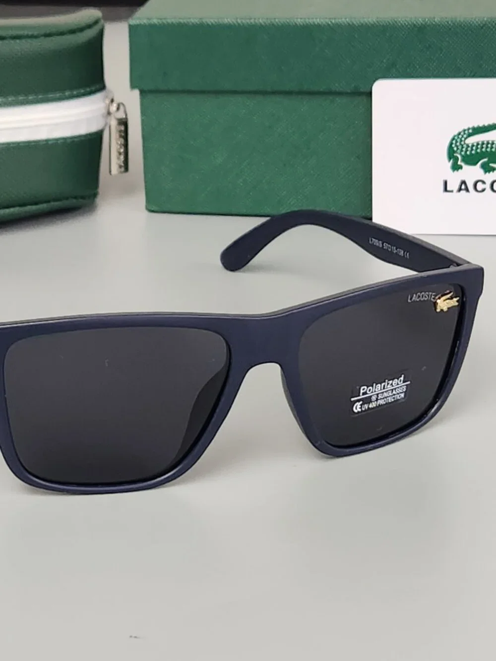 Lacoste Polarized Wayfarer Sunglasses Matte Navy Frame Dark Smoke Lens